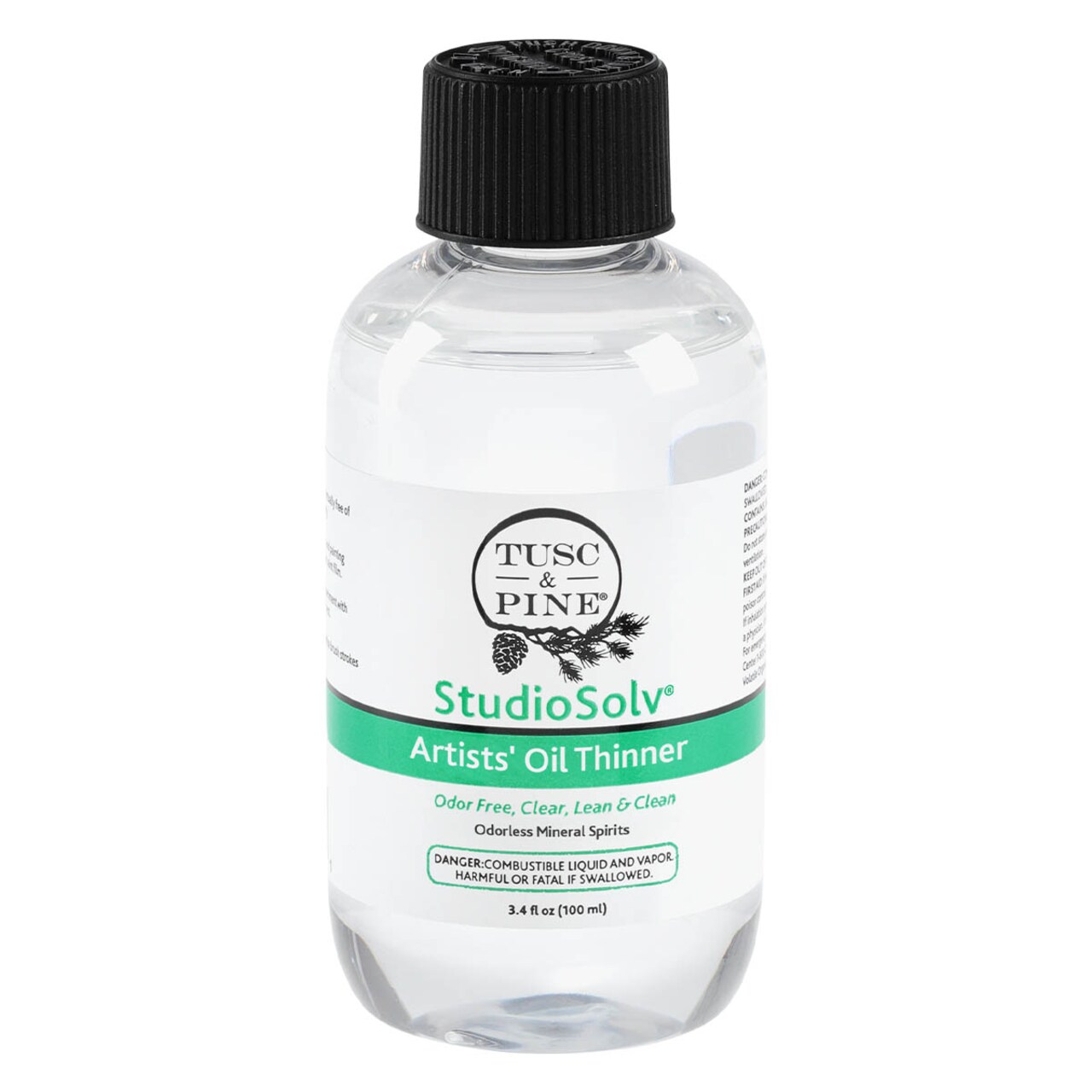 Tusc & Pine StudioSolv™ Odorless Mineral Spirits 3.4oz (100ml) - Purified Odor-Free Spirit Solvent For Thinning Oils, Artists, Painting Thinner, Professionals, & More!